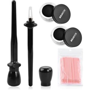 Ziyonix 5 Stencil per Eyeliners, Strumento Eye-liner in Silicone, Riutilizzabile, Set di Eyeliner Durata con 2 Bottiglie di Eyeliner Nero e 50 Tamponi di Cotone Nano per Trucco Occhi e Principianti