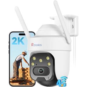 Ctronics 2K 4G LTE Telecamera Esterno con Sim, PTZ Videocamera Sorveglianza Rilevamento Umano Tracciamento Auto, Visione Notturna Colori, Audio Bidirezionale, Archiviazione TF/Cloud/FTP IP66 NO Wi-Fi