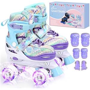 Sportneer Pattini a rotelle per bambini, con equipaggiamento protettivo, pattini a rotelle regolabili con 8 ruote luminose, per ragazze, bambini, ragazzi, principianti, interni ed esterni