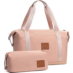 COOLIFE Borsone da Viaggio Pieghevole, Bagaglio a Mano con Borsa da Toilette, Borsa da Viaggio Donna, Adatto per Vacanze, Palestra, Ospedale, Campeggio, 20-25L (Rosa)