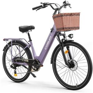 Antgooat 26 Bicicletta Elettrica Urbane, Bici Elettrica Donna, 250W Adulti City Ebike da pendolare, Li-Batteria Rimovibile 48V 10.4Ah, Autonomia con pedalata assistita: circa 80-100km (Viola)