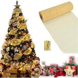 AIXIMA Natale Tinsel Ghirlanda, Ghirlande Metalliche Scintillanti,Ghirlanda Albero di Natale,Ornamenti Per Alberi Di Natale,Rotolo Di Rete Per Decorazioni Natalizie 26 Cm X 9,14 M (Oro)