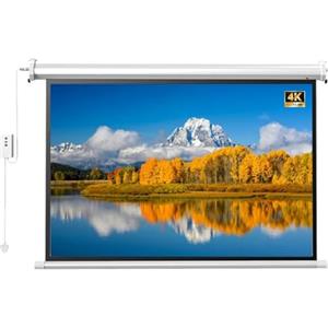 Generic Schermo per Proiettore Motorizzato da 60 72 84 Pollici con Telecomando, 4K HD Bianco Opaco, Montaggio a Parete/Soffitto per Home Theater, Ufficio(60(4:3))
