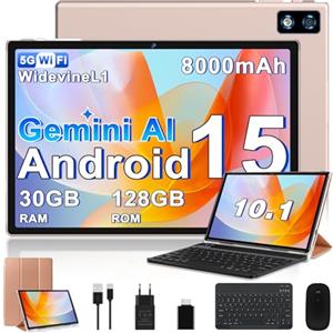 Biegedy 2026 ultimo Tablet 10 Pollici Android 15 Con 5G WiFi Octa-Core 2.0GHz, Gemini AI tablet, 30GB RAM+128GB ROM, 8000mAh, GPS, BT5, OTG, Widevine L1 - tablet in offerta con Tastiera, Mouse, Custodia - Oro