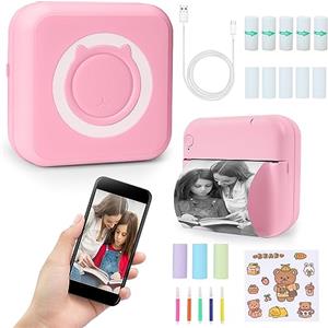 ZAKVOP Mini Stampante Fotografica, Mini Stampante Portatile, Mini Stampante Termica, immagine per foto, stampa di ricevute, stampante fotografica portatile per Foto, Note, Diario, Elenco, Memo - rosa
