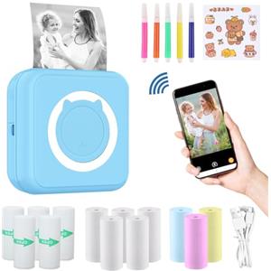 ZAKVOP Mini Stampante Fotografica, Mini Stampante Portatile, Mini Stampante Termica, immagine per foto, stampa di ricevute, stampante fotografica portatile per Foto, Note, Diario, Elenco, Memo - Blue