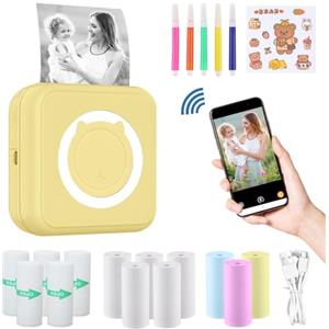ZAKVOP Mini Stampante Fotografica, Mini Stampante Portatile, Mini Stampante Termica, immagine per foto, stampa di ricevute, stampante fotografica portatile per Foto, Note, Diario, Elenco, Memo - giallo