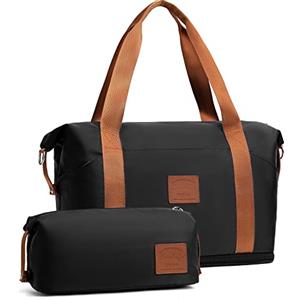 COOLIFE Borsone da Viaggio Pieghevole, Bagaglio a Mano con Borsa da Toilette, Borsa da Viaggio Donna, Adatto per Vacanze, Palestra, Ospedale, Campeggio, 20-25L (Nero)