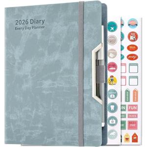 Holderzyi Diario accademico 2026, formato A5, una pagina al giorno, agenda giornaliera e mensile, agenda 2026, giorno per pagina, da gennaio a dicembre, organizer con copertina rigida con penna, linguette
