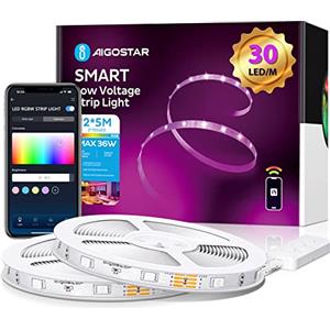 Aigostar Striscia LED Smart 10 Metri, Luci Led RGB con Telecomando, Strisce Led WiFi Compatibile con Alexa e Google Assistant, Sync Musicale DIY, per Decorare La Casa Camera Da Letto Party Bar