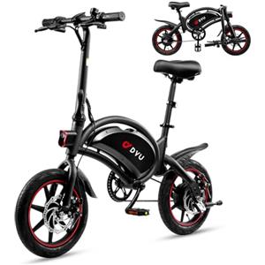 DYU Bicicletta Elettrica Pieghevole,14 pollici Portatile E-bike,Smart Bici Elettrica con Pedalata Assistita,Regolabile in Altezza,Compatta Portatile,Unisex Adulto (Nero,D3F-10AH)