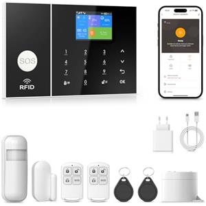 PGST WiFi Sistema di Allarme Casa Senza Fili,GSM SMS Sistema Antifurto Completo con Sirena Allarme 120dB,Telecomando Intelligente,Display LCD, Invite vocale,Sicurezza per la ufficio,Casa