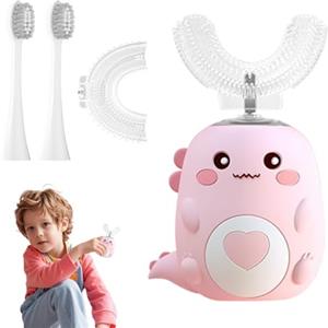 Hojalis Spazzolino Elettrico a Forma Di U per Bambini, Spazzolino Denti per Bambini Con 1 Testine in Silicone a Forma Di U,Spazzolino Elettrico Per BAmbini A 360º, Spazzolino Sonico