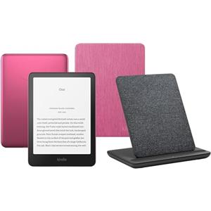 Amazon Kindle Paperwhite Signature Edition (2024 Release) 32 GB Senza pubblicità Con custodia trasparente color lampone e Stazione di ricarica wireless
