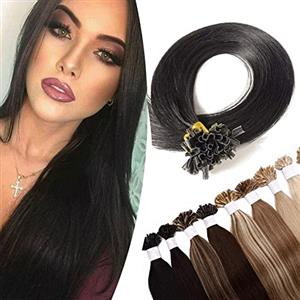 SEGO Extension Capelli Veri Cheratina 200 Ciocche Neri 100g - 100% Remy Human Hair Indiani Naturali U Tip Hair Extensions Invisibili (40cm #1 Jet Nero)