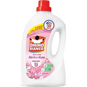 Omino Bianco - Detersivo Lavatrice Liquido, 50 Lavaggi, Rispetta Colori e Tessuti, Fresco Profumo di Ninfea Rosa, 2000 ml