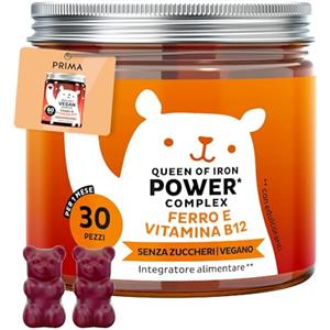 Bears with Benefits Queen of Iron Power Complex - Integratore Ferro - Difese Immunitarie Gummies - Altamente dosate con Vitamina B12, B1, B6, C, D, Iodio - 30 pezzi (1 mese) - Senza zucchero, Vegane - Bears with Benefits