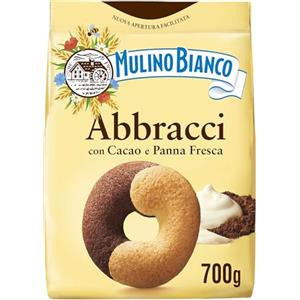 Mulino Bianco Biscotti Frollini Abbracci con Cacao e Panna Fresca, Senza Olio di Palma, Colazione Ricca di Gusto, 700 g (Confezione da 2)