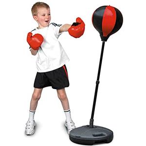 BAKAJI Set da Pugilato Giocattolo Bambini Punching Ball con Asta Regolabile Base Riempibile e Coppia di Guantoni da Boxe Gioco Sport in Plastica e Metallo Altezza Massima 124 cm