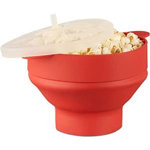 Relaxdays 1x Popcorn Maker in Silicone da Microonde, Pop Corn Popper Pieghevole, Senza Olio, Ciotola Cuoci Pop-Corn, Rosso