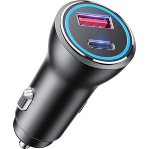 TOONKE Caricatore Auto 2 Porte Metallo, 48W USB‑C PD 30W & QC3.0, Presa Accendisigari 12V/24V Ricarica Rapida per iPhone iPad Samsung Huawei Xiaomi