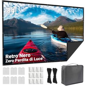 LEORFI Schermo Proiezione 84 Pollici Esterno: LEORFI Sfondo Nero Migliorato Opaco - Schermo Proiezione Portatile Interno - Telo Proiettore Pieghevole Lavabile per Home Cinema - Con Borsa Trasporto