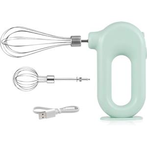 Cyrank Sbattitore manuale senza fili Mini frullino per le uova elettrico Mini sbattitore elettrico regolabile a 4 velocità, ricarica USB, 1500 mAh(Verde)