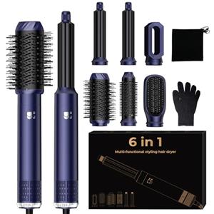 UMIGA Air Styler Brush 6 in 1 Hair Air Brush Spazzola Riscaldante Brushing Asciugacapelli 6 in 1 Spazzola Soffiante Airstyler Loop a Capelli Aria Spazzola lisciante Set Airbrush Acconciatura Donne Blau