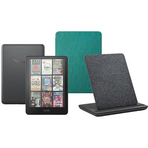 Amazon Kindle Colorsoft Signature Edition (32 GB) Con custodia trasparente verde giada e Stazione di ricarica wireless