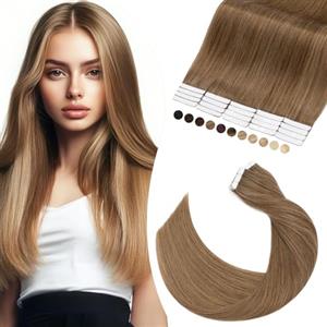 Elailite Extension Adesive Capelli Veri Biadesivo Marrone Seamless 20 Fasce Biadesive 30g Tape in Human Hair Naturali Lisci 25cm #6 Castano