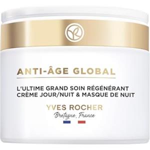 Yves Rocher Anti-age Global, cura intensiva per il viso, crema rigenerante giorno e notte e maschera da notte contro le rughe, per una carnagione brillante e una pelle più tonica, 75 ml