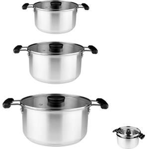 Pintinox, set 3 pentole salvaspazio impilabili in acciaio 18/10 con coperchio,batteria adatta all'induzione, Diametro 16, 20, 24 cm