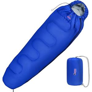 ALPIDEX Sacco a Pelo a Mummia 225 x 80 cm 4 Stagioni Ultraleggero Estivo Trekking Alpinismo Invernale, Colore:blu, Cerniera:manca