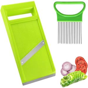 GYSRXS Taglia Verdure Manuale con lama in Acciaio Inox e Porta Fette di Cipolla Affetta Patate Manuale Mandolina per Verdure per Fette di per Verdura Frutta(Verde)