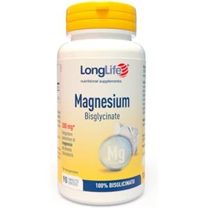 LongLife® Magnesium Bisglycinate | 100% magnesio bisglicinato | Elevata tollerabilità | Integratore magnesio antistress | 90 tavolette | 1 mese di trattamento | Vegano e senza glutine