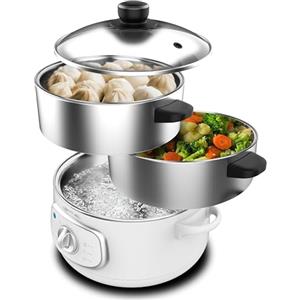 Cecotec Vaporiera Elettrica Vapovita Steelpot Bianco. Potenza 1300W, Contenitori Inox, Capacità 10L, Tempo Regolabile, Spegnimento Automatico, Facile Pulizia, Coperchio Speciale, Cucina Sana