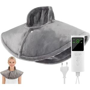 Gobesty Termoforo Cervicale e Spalle, Scaldacollo Elettrico, Scalda Collo Cervicali, 9 Livelli di Temperatura e Spegnimento Automatico, Lavabile in Macchina, Grigio