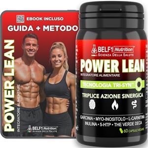 BELF1 Power Lean Brucia Grassi Integratore con Garcinia, Myo-inositolo, L-Carnitina, Inulina, Griffonia (5-HTP), Tè Verde Deca E Cromo, Formula TRI-SYN Sinergica Senza Stimolanti, 60 Cps Con Ebook