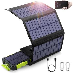 TOENNESEN Panel solar plegable de 8W con Cargador Solar 20000 mAh, PD de 15W, cargador solar QC3.0, USB C carga rápida y 4 salidas de batería externa, cargador portátil para teléfonos móviles
