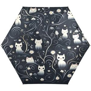 KAAVIYO Gatti Con Sfondo Nero Ombrello Pieghevole Portatile Protezione UV Piccolo Leggero Ombrelli per Viaggi Spiaggia Donne Bambini Ragazze