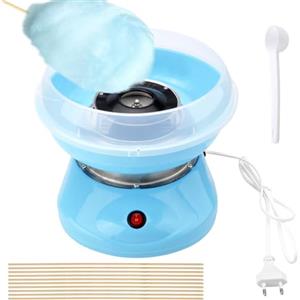 DAWRIS Macchina per zucchero filato per bambini, blu, in cotone, per zucchero, per la casa, il compleanno dei bambini, set con 10 bastoncini e 1 misurino, per la casa, il compleanno dei bambini