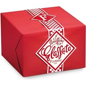 FLAMIGNI, Panettone Artigianale Glassato Tradizionale con Canditi d'Arance e Uvetta Sultanina, Glassato con Zucchero, Nocciole e Mandorle, Pacchetto con Nastro Ideale come Regalo di Natale, 1kg