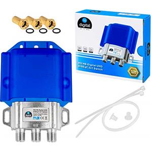 HB-Digital 1 interruttore HQ DiseqC 2/1 con alloggiamento di protezione dalle intemperie HB-DIGITAL 2 X SAT LNB 1 X partecipante/ricevitore per Full HDTV 3D 4K UHD + 3 X connettori F placcati in oro