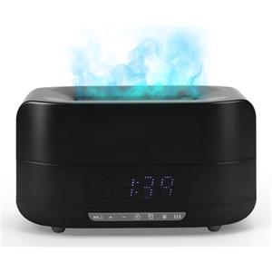 Roadtime Diffusore di aromi 3D con fiamma, 400 ml di umidificatore con luce a fiamma, altoparlante Bluetooth, orologio, luce notturna LED a 7 colori e telecomando, diffusore di oli essenziali per casa, ufficio