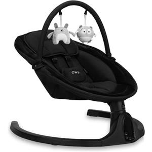 Momi Sdraietta MoMi KENANI ONYX per bambini fino a 9 kg, con display LED, telecomando, Bluetooth, alimentazione a batteria o elettrica, cintura di sicurezza a 5 punti, aro e giocattoli