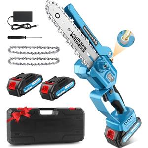 AUKUZI Motosega a Batteria, 4000mAh Mini Motosega 6" 2 * 2000mAh batterie, Motore Senza Spazzole da 900W 21V, Sega Elettrica a Batteria per Potatura per Tagliare Legno,Giardino Albero