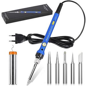 Wiecok Saldatore a Stagno, Wiecok 60W Saldatore di Precisione Professionale con Temperatura Regolabile 200~480 ℃, Interruttore ON/OFF, 5 Punte per Saldatore, 15g Filo di Saldatura per Piccole Riparazioni