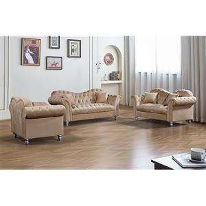 Generico Divano Chesterfield Italiano in Velluto Beige 3+2 Posti - Elegante, Confortevole e Design Moderno per Salotto