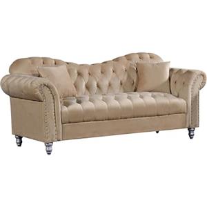 Generico Divano Chesterfield Italiano in Velluto Beige 3 Posti - Elegante, Confortevole e Design Moderno per Salotto