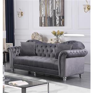 Generico Divano Chesterfield Italiano in Velluto Grigio 3 Posti - Elegante, Confortevole e Design Moderno per Salotto